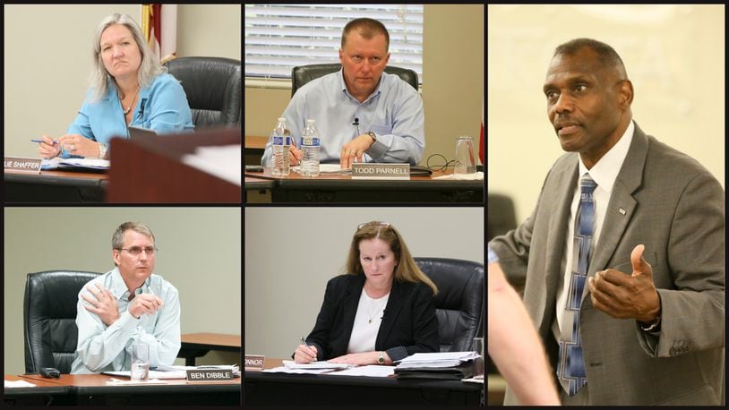 Clockwise from top left are Lakota school board members Julie Shaffer, Todd Parnell, Ray Murray, Lynda O’Connor and Ben Dibble. STAFF FILE PHOTOS