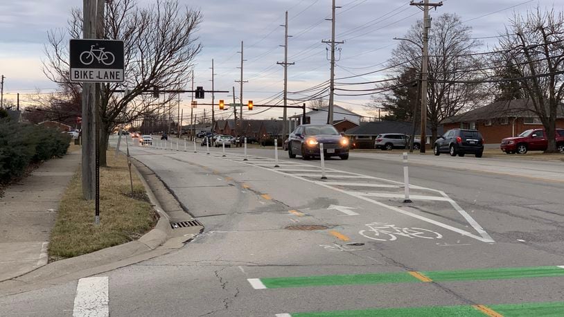 This is the bike lane at the corner of North Broadway and DeSales Ave. in Lebanon, facing north. ED RICHTER / STAFF