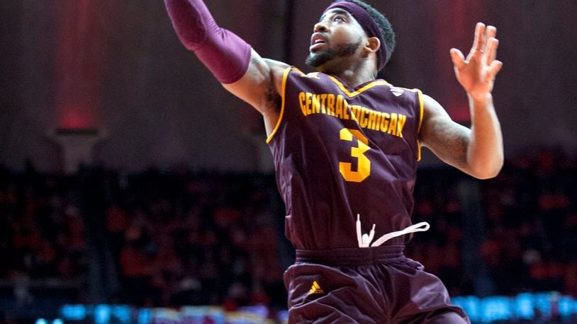 FILE - In this Dec. 10, 2016, file photo, Central Michigan’s guard Marcus Keene (3) during the second half of their NCAA college basketball game in Champaign, Ill. Keene is the nation’s leading scorer and scored 50 against Miami on Saturday. (AP Photo/Robin Scholz, File)