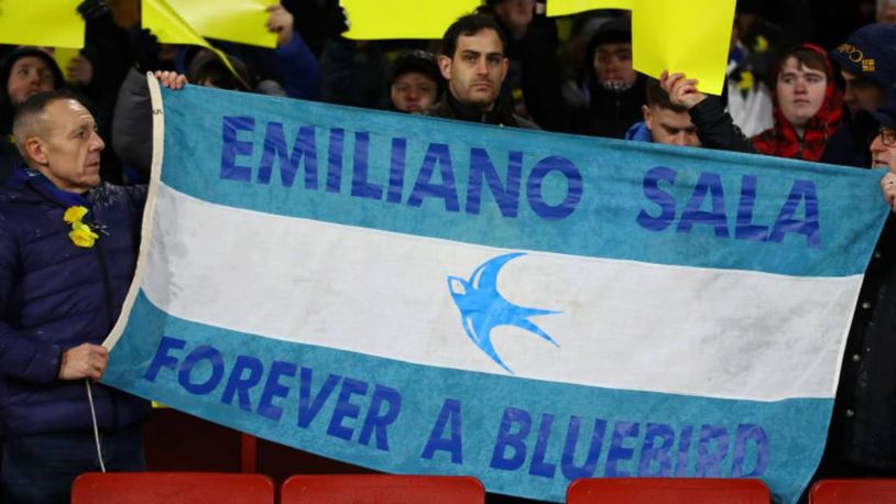 Cardiff City fans pay tribute to Emiliano Sala during a game shortly after his disappearance.