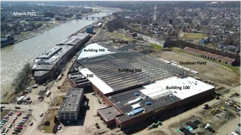 Here is a photo of the Spooky Nook Sports Champion Mill complex as it was in early March, before wind damage to Building 500, which is not expected to delay the complex's opening around the end of 2021. PROVIDED