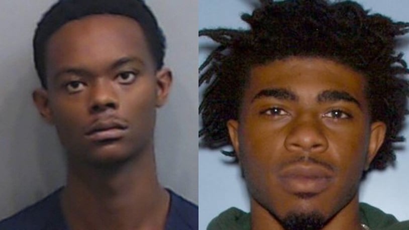 Adarius Jones, (left), was arrested in connection with the murder of a grandmother on her way home from her job at an Atlanta charity. Khalid Bays, right, is still at large.