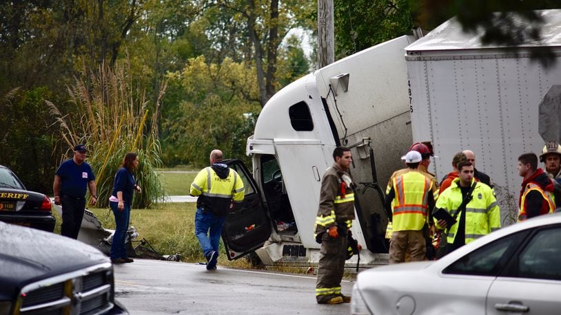 Three people died Friday afternoon in a crash at Ohio 73 and Jacksonburg Road in Wayne Twp. NICK GRAHAM/STAFF