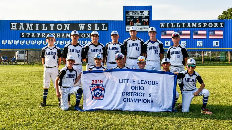 Hamilton West Side Little League 12u team defeated Anderson Township 17-0 to win the Ohio District 9 Little League Championship Wednesday, July 10, at the West Side Little League complex in Hamilton. NICK GRAHAM/STAFF