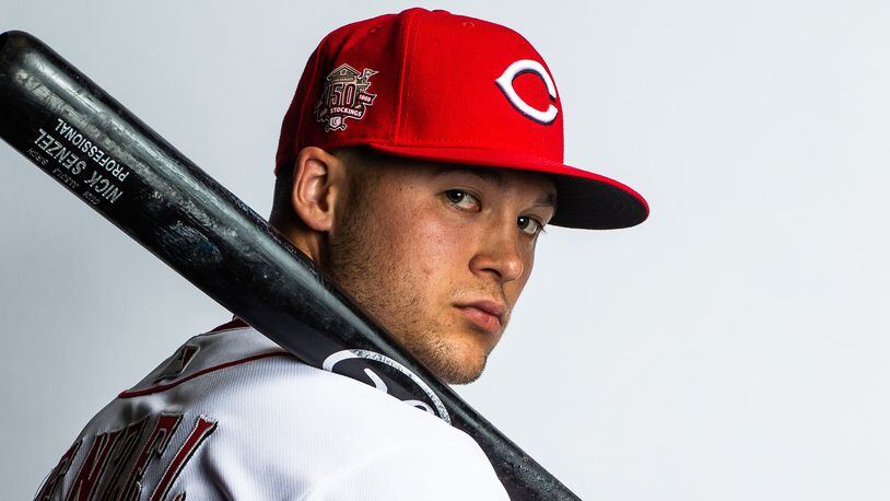 Nick Senzel, of the Cincinnati Reds, poses for a portrait at the Cincinnati Reds Player Development Complex  on February 19, 2019 in Goodyear, Arizona. (Photo by Rob Tringali/Getty Images)