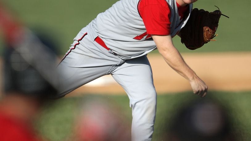 Pictured is Phillip Dickerson pitching during a baseball game with Miami University Hamilton on April 17, 2008. FILE PHOTO (2008)