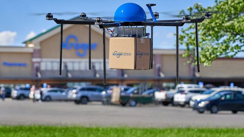 The Kroger Co. and Drone Express last month announced a pilot program to offer grocery delivery via autonomous drones and began testing it near the Centerville Kroger Marketplace. FILE