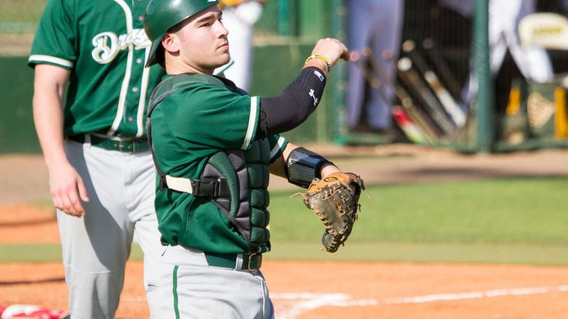 John Heckman, a redshirt junior catcher for the Tiffin University baseball team, is tied for the Great Lakes Intercollegiate Athletic Conference lead in slugging percentage (.682). PHOTO COURTESY OF TIFFIN ATHLETICS/KAREN LENTO