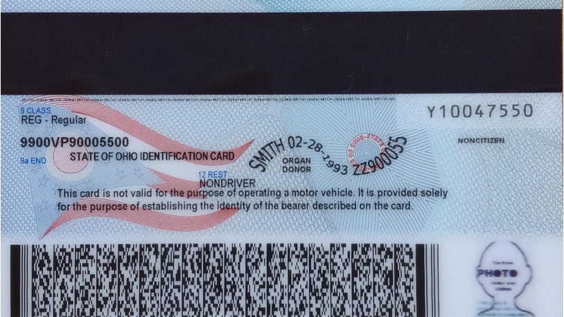 The new, free Ohio ID cards feature a citizenship indicator, with immigrants who can obtain and ID having the word "noncitizen" printed on the back of their cards. Photo provided by the Ohio Bureau of Motor Vehicles.