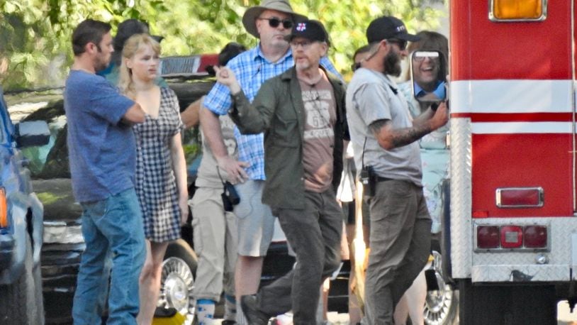 Academy Award winning director Ron Howard gives direction to cast and crew Tuesday while filming a scene for the “Hillbilly Elegy” movie in Middletown. The cast and crew are expected to complete their filming in Middletown on Thursday. NICK GRAHAM/STAFF