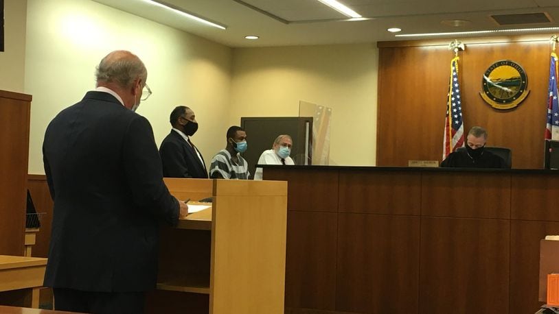 Dhameer Scott was in Middletown Municipal Court on Friday where the charge against him in the shooting death of John Booker on May 11 was changed to complicity to murder. Bond of Scott was lowered from $500,000 to $100,000. LAUREN PACK/STAFF