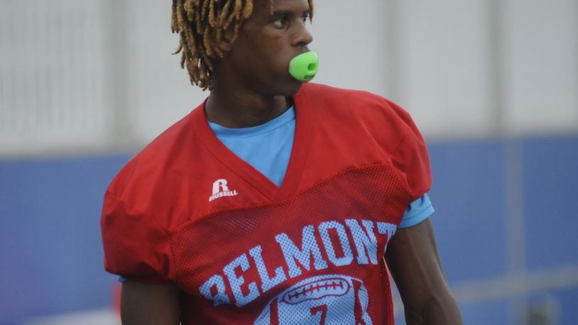 Belmont H.S. senior defensive back Jadon Rucker-Furlow verbally committed to Miami University in June of 2017. This is a photo of him from a 7-on-7 camp at Fairmont in July 2016. MARC PENDLETON / STAFF
