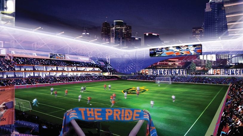 An artist rendering of the proposed FC Cincinnati stadium. CONTRIBUTED