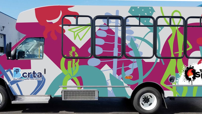 The Butler County Regional Transportation Authority and Street Spark have joined forces to add mural designs for a trio of buses. Those designs are now digitally printed and vinyl-wrapped onto the vehicles. CONTRIBUTED