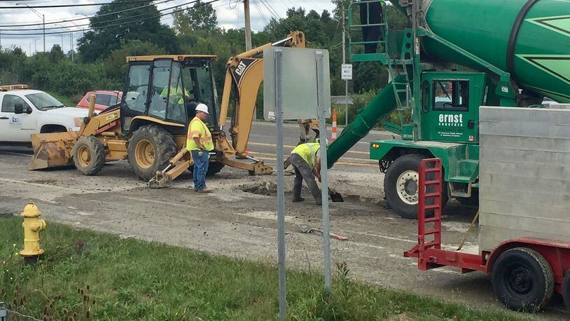 Crews from the Butler County Water Department said a water main break occurred earlier today along Cincinnati Dayton Road just south of the State Route 129 exchange. No one was hurt and the break was soon repaired without surrounding businesses losing any water pressure. MICHAEL D. CLARK/STAFF