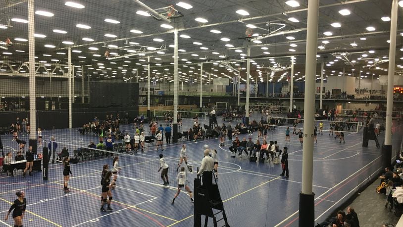 When the Spooky Nook Sports at Champion Mill opens in Hamilton, it will offer a variety of sports that people around here usually can’t play during the winter, including softball and flag football. Here, the sprawling Spooky Nook complex near Manheim, Pa., hosts a volleyball tournament. MIKE RUTLEDGE/STAFF