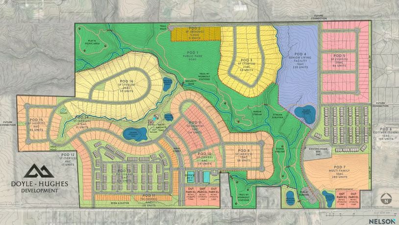 This is a proposed site plan for the Parkside development off Ohio 63 west of Lebanon. A nearly 60-acre public park is part of the development plan. The property was recently annexed into the city of Lebanon. CONTRIBUTED/CITY OF LEBANON