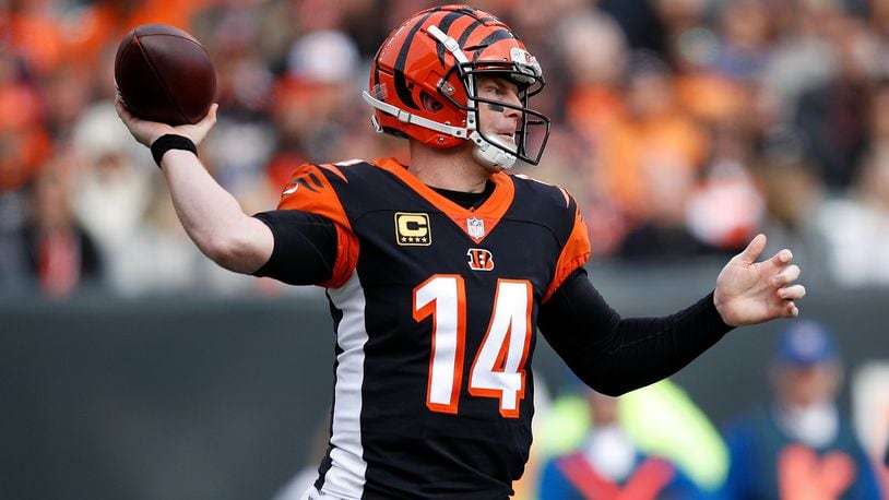 CINCINNATI, OH - NOVEMBER 25: Andy Dalton #14 of the Cincinnati Bengals throws a pass during the second quarter of the game against the Cleveland Browns at Paul Brown Stadium on November 25, 2018 in Cincinnati, Ohio. (Photo by Joe Robbins/Getty Images)