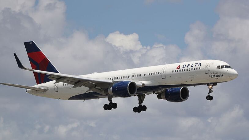 A Delta airlines plane is seen as it comes in for a landing.