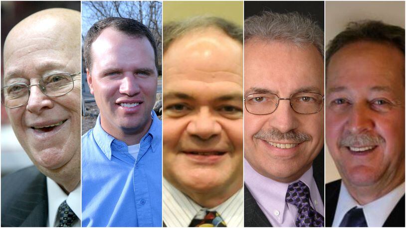 Five people — three incumbents and two former council members — are seeking to be elected Nov. 7 to Fairfield City Council. Running (from left) are: Ronald D’Epifanio, Chad Oberson, Terry Senger, Mike Snyder and Bill Woeste.