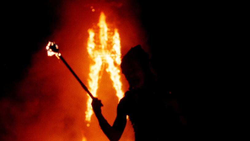 Flames rise high during the Flaming Man festival on the northern Nevada desert.