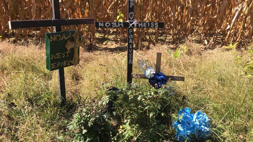 A memorial in Warren County is dedicated to Noah Theiss, 17, who died in a crash in May on Springboro Road. STAFF