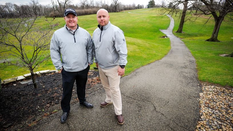 Dan Frances, right, Head Golf Course Superintendent, and Jordan Lawson, General Manager and Head Golf Professional, stand near the tee box of hole one at Wildwood Golf Club in Middletown. Wildwood Golf Club is celebrating 95 years in business. NICK GRAHAM/STAFF