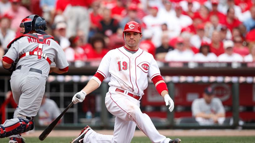 Reds fans may remember Joey Votto tumbling to the ground after an awkward swing earlier this season (not here, when he went to a knee after swinging and missing a pitch against the Cardinals at Great American Ballpark), but a Braves minor leaguer topped that on Tuesday.