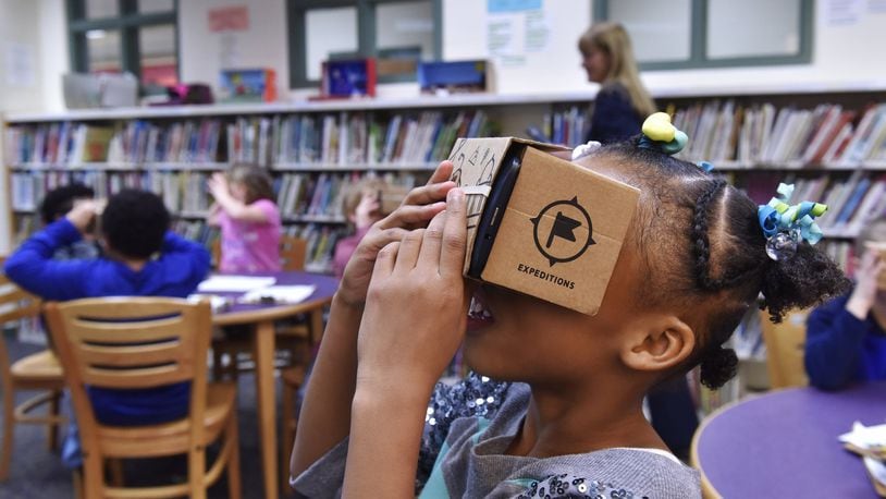 Two years ago Middletown Schools participated in a free trial with Google-supplied virtual reality goggles at some of its elementary schools. While the goggles proved popular with students, the costs of permanently installing the program proved too expensive for the city schools. NICK GRAHAM/2016