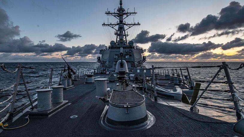 The Arleigh Burke-class guided-missile destroyer USS Carney transits through the Atlantic Ocean in May 2019. U.S. Navy photo