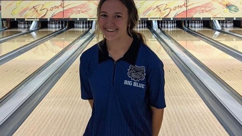 Hamilton High School sophomore Lilly Arvin competes at the Division I state bowling championships Saturday at Wayne Webb’s Columbus Bowl. Arvin joins her sister, Kaylee, as the Big Blue’s two state qualifiers in the girls program’s history. CONTRIBUTED