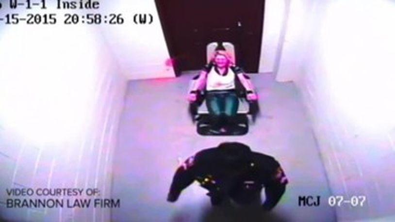 Amber Swink is shown in 2015 at the Montgomery County jail. Up to four agencies are investigating the pepper spraying of Swink in a seven-point restraint chair by then Montgomery County Sheriff’s Office Sgt. Judith Sealey, court documents confirmed.