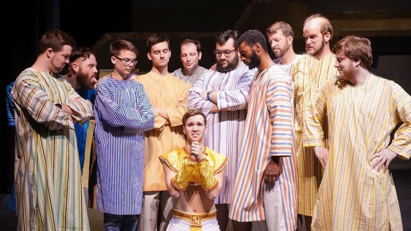 David Hurt (front) plays Joseph in “Joseph and the Amazing Technicolor Dreamcoat,” a production that has a cast of nearly 60 cast members. ETHAN BRYANT/CONTRIBUTED