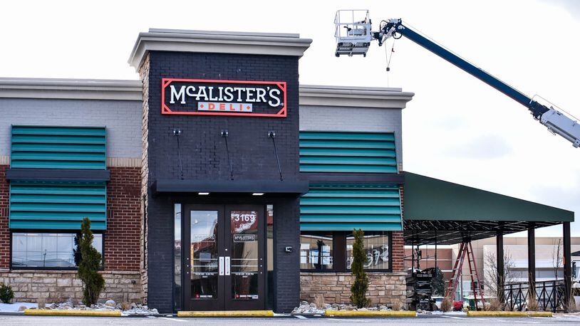 Signage is now up at McAlister’s Deli in the former Applebee’s location at Indian Springs Market Center off of Princeton Road in Fairfield Twp. NICK GRAHAM / STAFF