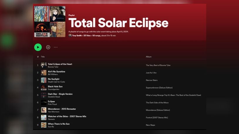 A total solar eclipse playlist for April 8, 2024. AXIOS/SPOTIFY