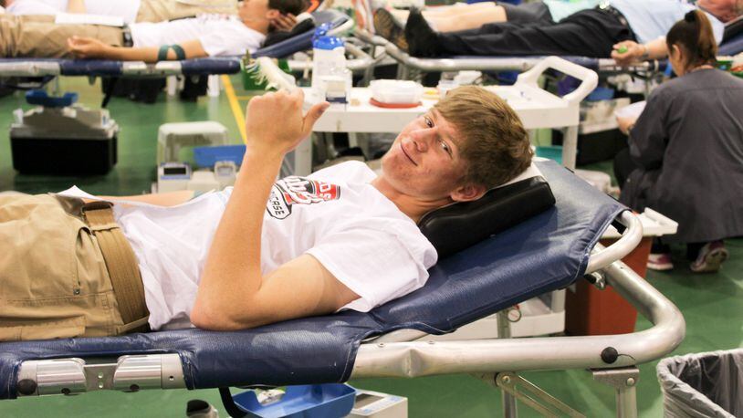 Senior Garrett Hogan was one of more than 80 Badin High School students who donated blood at the school’s annual Blood Drive on this past spring. .