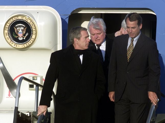 President George W. Bush signing No Child Left Behind Act at Hamilton High School Jan. 8, 2002.