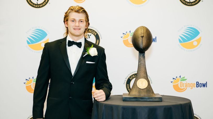 Miami's Graham Nicholson on Friday won the Lou Groza Award given to the top placekicker in college football. CONTRIBUTED