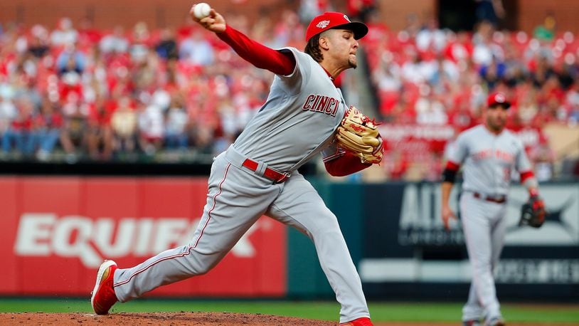 ST LOUIS, MO - SEPTEMBER 01: Luis Castillo #58 of the Cincinnati Reds pitches against the St. Louis Cardinals in the third inning during game two of a doubleheader at Busch Stadium on September 1, 2019 in St Louis, Missouri. (Photo by Dilip Vishwanat/Getty Images)