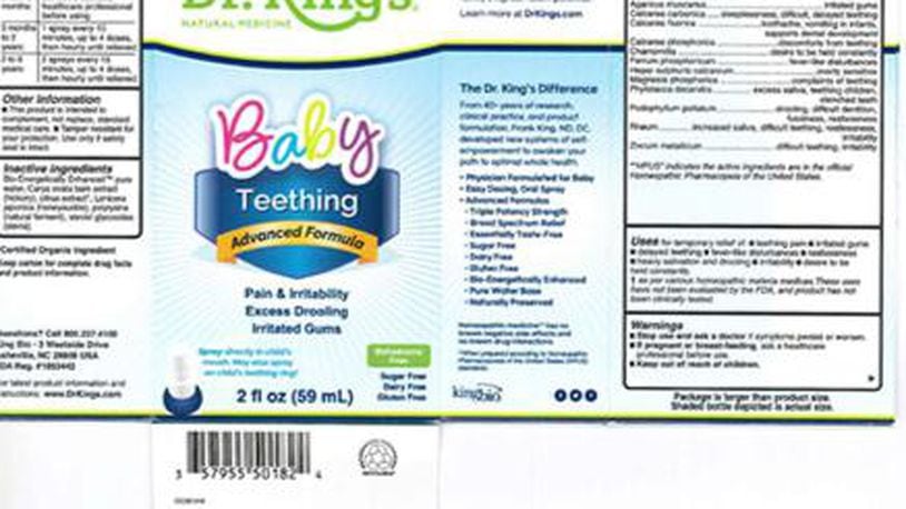 King Bio has voluntarily recalled some of its health products, including baby teething liquids (pictured), due to microbial contamination. (Photo by Michael Penn/King Bio)