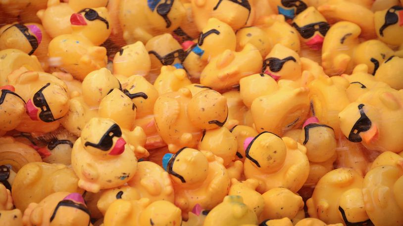 CHICAGO, IL - AUGUST 03: A dump truck filled with 60,000 rubber ducks waits for the start of the Windy City Rubber Ducky Derby on August 3, 2017 in Chicago, Illinois. Derby organizers drop the ducks into the river to start the race which helps to raise about $350,000 for Special Olympics Illinois. The sponsor of the first duck to float across the finish line is awarded a new SUV. (Photo by Scott Olson/Getty Images)