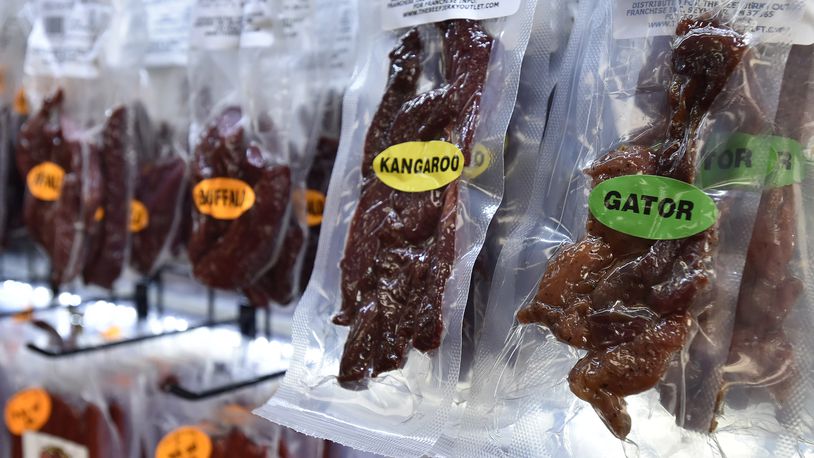 Beef Jerky Outlet recently opened a new location at Cincinnati Premium Outlets in Monroe, a little more than a year after opening its first Ohio location in West Chester Twp. The store features more than 100 varieties of premium jerky, many of which can be sampled before being purchased. NICK GRAHAM/STAFF