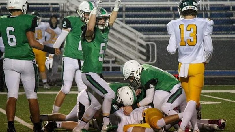 The Badin Rams had many positive moments like this one Friday night in a 48-6 triumph over McNicholas at Virgil Schwarm Stadium in Hamilton. CONTRIBUTED PHOTO BY TERRI ADAMS