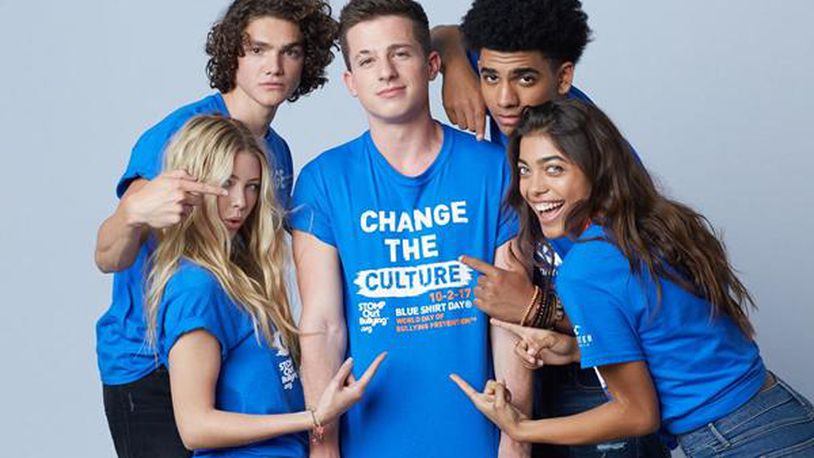 STOMP Out Bullying’s BLUE SHIRT DAY WORLD DAY OF BULLYING PREVENTION is on Oct. 2. The official T-shirt for the day is shown in this promotional photo from a brand of the retail clothing store chain Abercrombie & Fitch Co. A Lakota East High School student is among 10 students nationally to win a $2,500 college scholarship in connection with the anti-bullying campaign. CONTRIBUTED