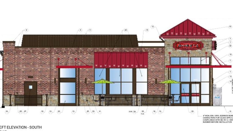 This the preliminary design of a new Sheetz fuel station/convenience store to be located at 800 W. Central Ave. in Springboro. Sheetz is planning to build 20 stores over the next five years in the Dayton region. CONTRIBUTED/CITY OF SPRINGBORO