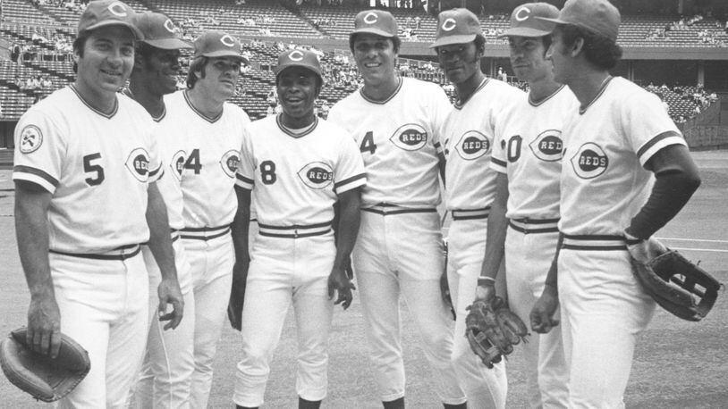 Cincinnati Reds Big Red Machine (left to right) Johnny Bench, Ken Griffey, Pete Rose, Joe Morgan, Tony Perez, George Foster, Cesar Geronimo, Dave Concepcion.  More on Rose:3 reasons he should be (or shouldn't be) reinstated   |  New documents unveiled in Pete Rose betting case |  Read the Dowd Report