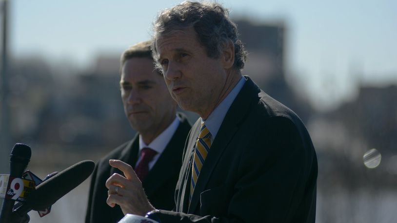 U.S. Sen. Sherrod Brown, D-Ohio, talked on Monday morning about the importance of federal funding for significant infrascture projects across the country, including the Brent Spence Bridge which opened in November 1963. A replacement for the bridge is reported to be upwards of $2.6 billion. Brown said he wants to work with the Trump administration on a new transportation bill that would increase funding for critical infrastructure projects. MICHAEL D. PITMAN/STAFF
