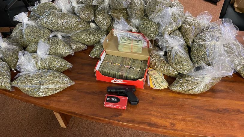 Eighty-four pounds of marijuana was confiscated in Butler County on Tuesday after local drug taskforces executed two search warrants and a car stop in an ongoing investigation. CONTRIBUTED