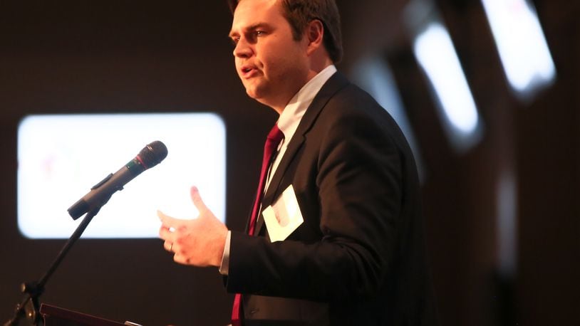 Author J.D. Vance was the keynote speaker during the Middletown Community Foundation annual awards banquet Thursday, Nov. 10. The New York Times bestselling author and Middletown native will give a free lecture Wednesday, Nov. 16, at Miami University in Oxford. GREG LYNCH / STAFF