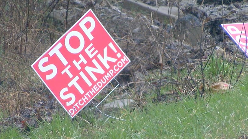 Neighbors of a Rumpke landfill in Whitewater Twp. put signs in their yards opposing the company's request to increase the amount of trash the landfill takes daily. EVAN MILLWARD/WCPO